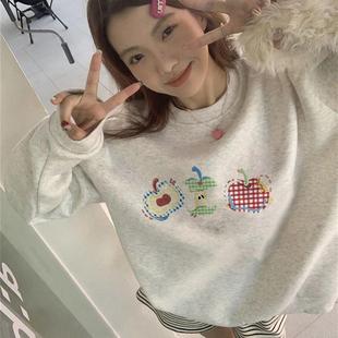 新品美式灰色无帽卫衣女2025春秋新款初中高中学生宽松慵懒加绒上