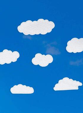 免缝自粘布贴白色云朵衣服破洞修补刺绣贴儿童书包装饰布贴补丁贴