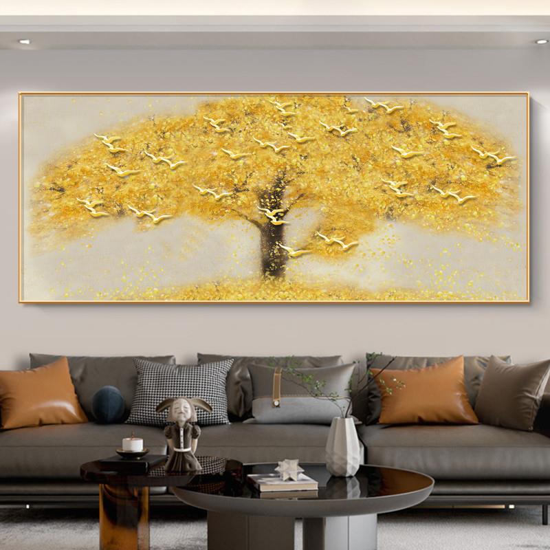 推荐发财树挂画现代轻奢客厅沙发背景墙装饰画办公室聚财黄金满地图片