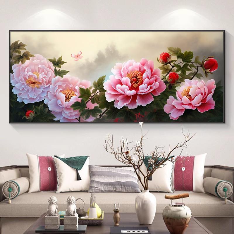 推荐牡丹图花卉装饰画新中式中堂客厅沙发背景墙挂画花开富贵吉祥图片