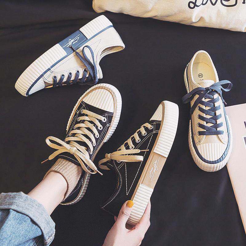 新品帆布鞋女学生2026新款春季韩版百搭小白鞋ins学院风饼干板鞋