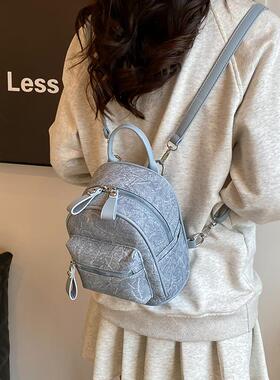 新品蓝色双肩包包女式2025春季新款潮韩国大学生书包百搭i上课通