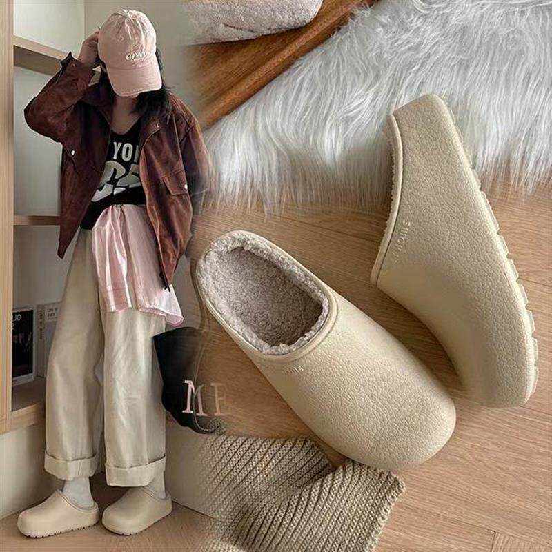 如沐丽勃肯鞋加绒女冬季厚底情侣毛绒保暖防水防滑棉拖鞋男不臭脚