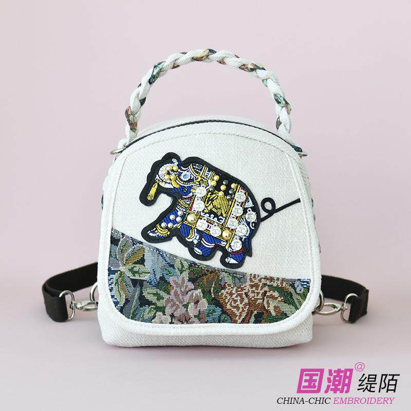 新品新款民族风多功能三用双肩背包女流行大象图案亮片单肩斜挎手