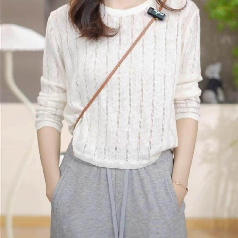 新品高级感镂空针织衫长袖女装早秋季2025新款短款上衣打底衫内搭,女装/女士精品,毛针织衫,淘宝优惠券,粉丝福利购,淘宝优惠卷