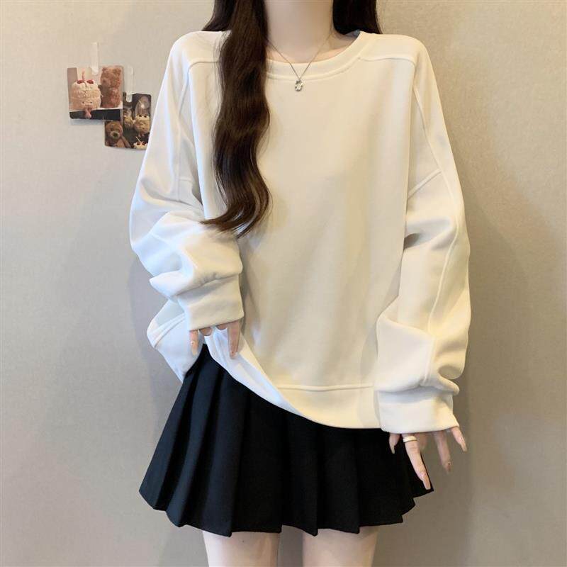 新品圆领长袖卫衣打底衫女款春秋2025大码胖mm显瘦遮肚子休闲正肩