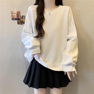 新品圆领长袖卫衣打底衫女款春秋2025大码胖mm显瘦遮肚子休闲正肩
