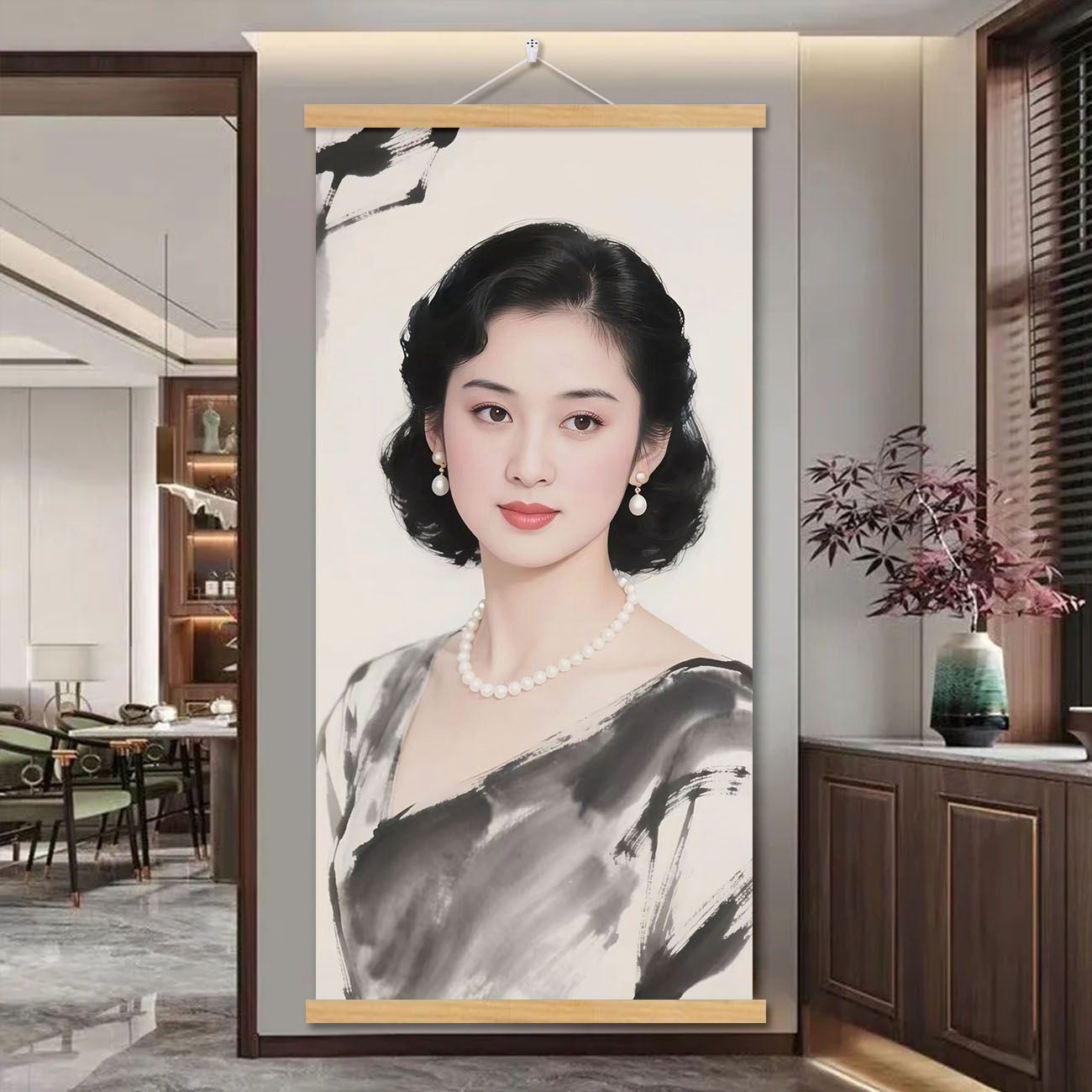 水墨画气质美女古风挂画寝室出租屋客厅卧室防水装饰遮瑕装饰画