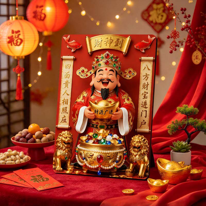 【财神到】新中式平面摆件招财纳福客厅办公室桌面装饰画吉祥居家