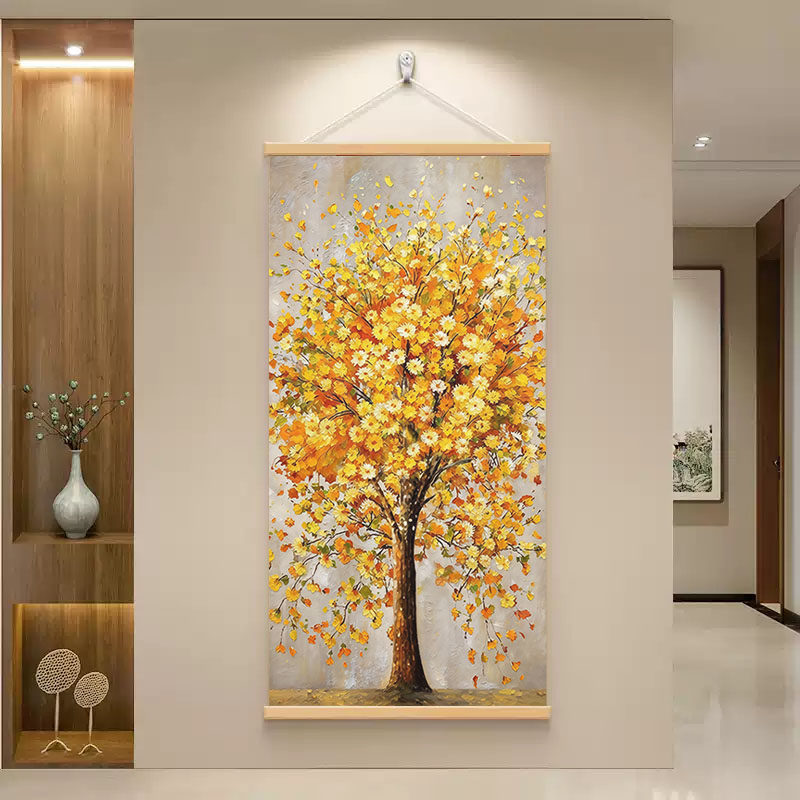 发财树入户玄关装饰画走廊过道挂画黄金摇钱树客厅卧室壁画