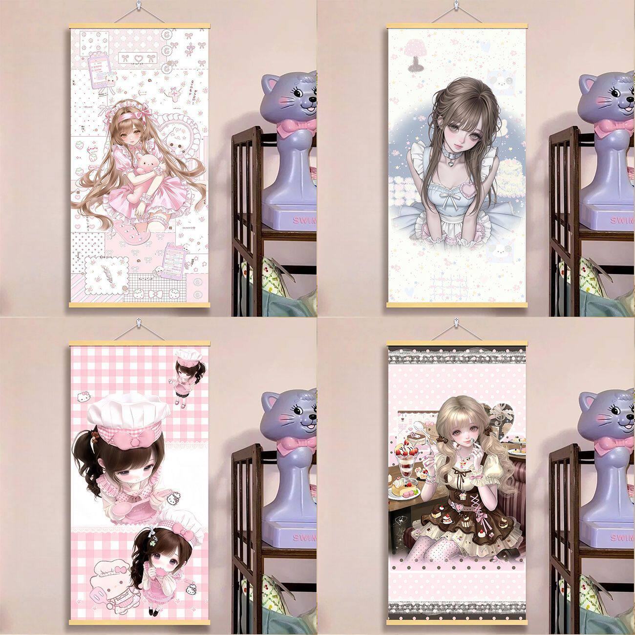 粉色系美少女挂画二次元古早少女心卧室宿舍出租屋室内墙上背景布