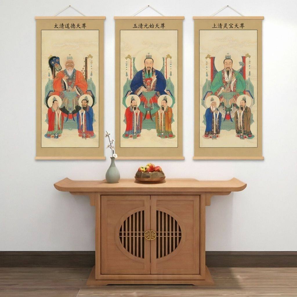 三清道祖挂画三宝画像佛堂供奉结缘中堂客厅书房三清上墙装饰画