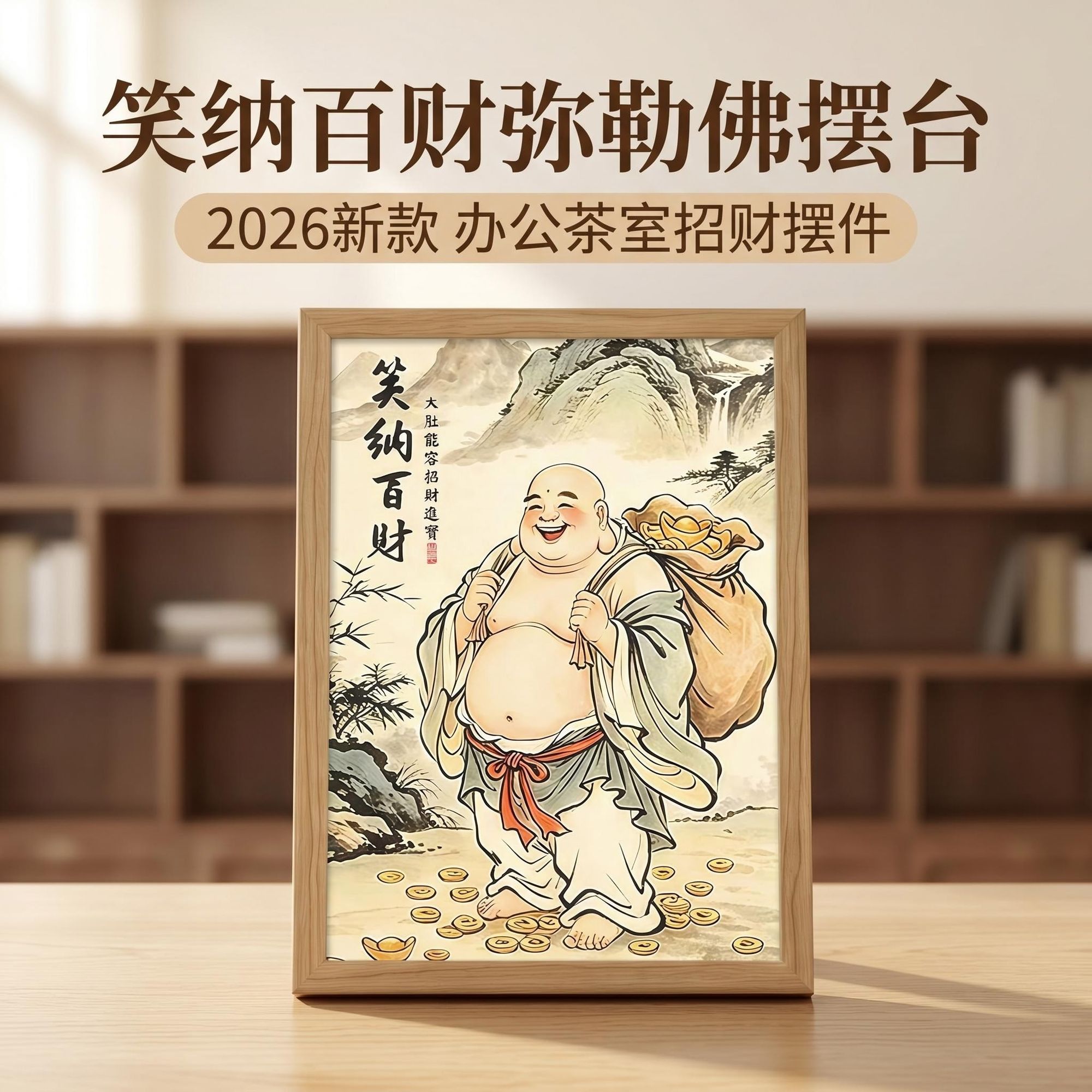 【大肚弥勒佛】笑纳百福百财摆台2026新款办公茶室桌面摆件新中式