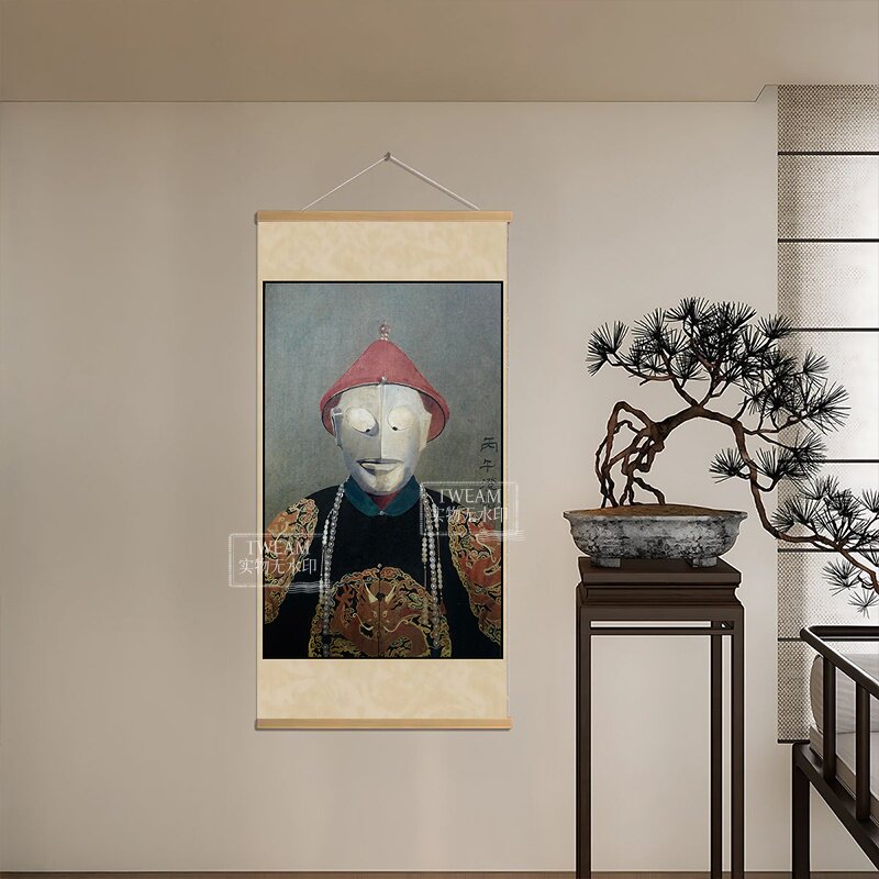现代奥特曼抽象挂画海报周边过道客厅装饰画实木宿舍挂轴卧室玄关