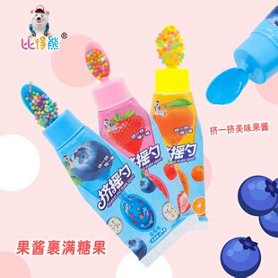 比得熊果挤摇勺果酱糖果独立装挤压式网红零食创意造型糖果