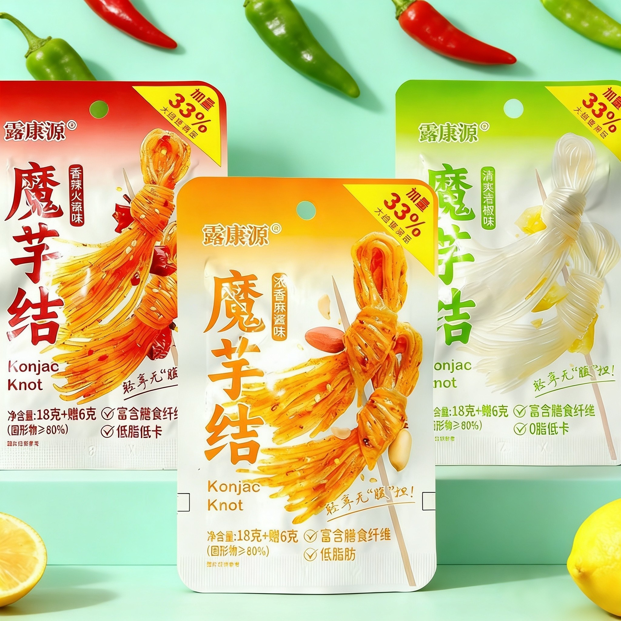 魔芋结火锅香辣麻酱味素食混合味解馋素肉泡椒味零食小吃粉丝零食