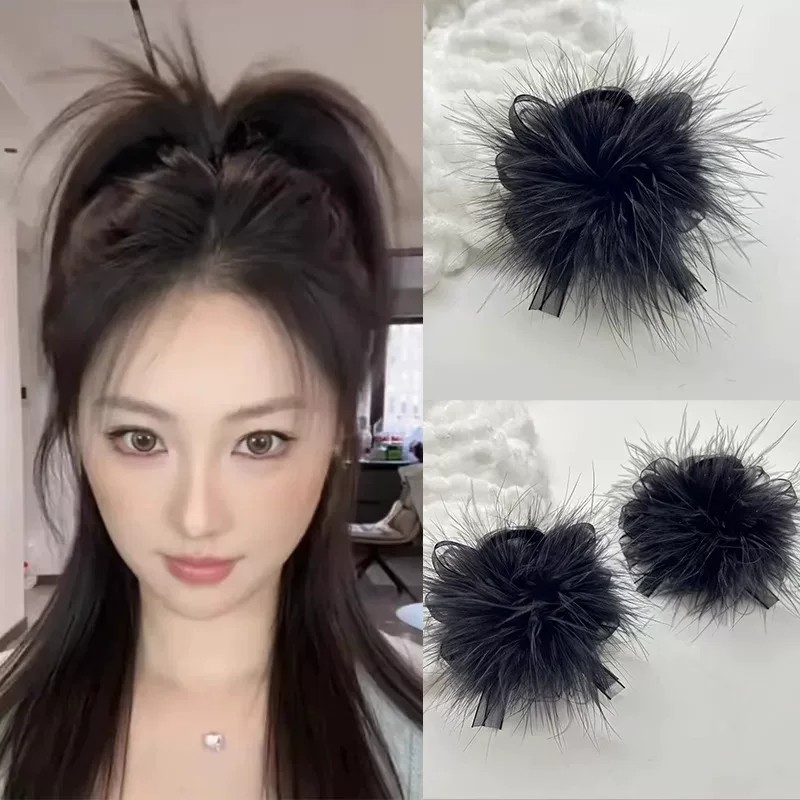 高马尾蝴蝶结羽毛抓夹新款