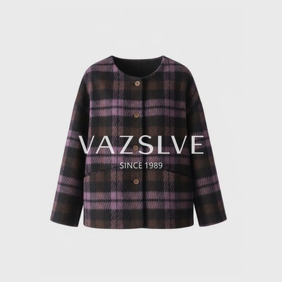 【VAZSLVE/全新奢品】短款女外套格子时尚羊驼呢子外套998