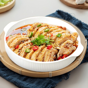 国玥 景德镇骨瓷双耳烤盘纯白釉下彩陶瓷餐具加深圆形盘子餐盘