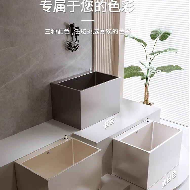加厚纳米304不锈钢拖把池卫生间阳台宠物洗澡盆超大拖把池一体