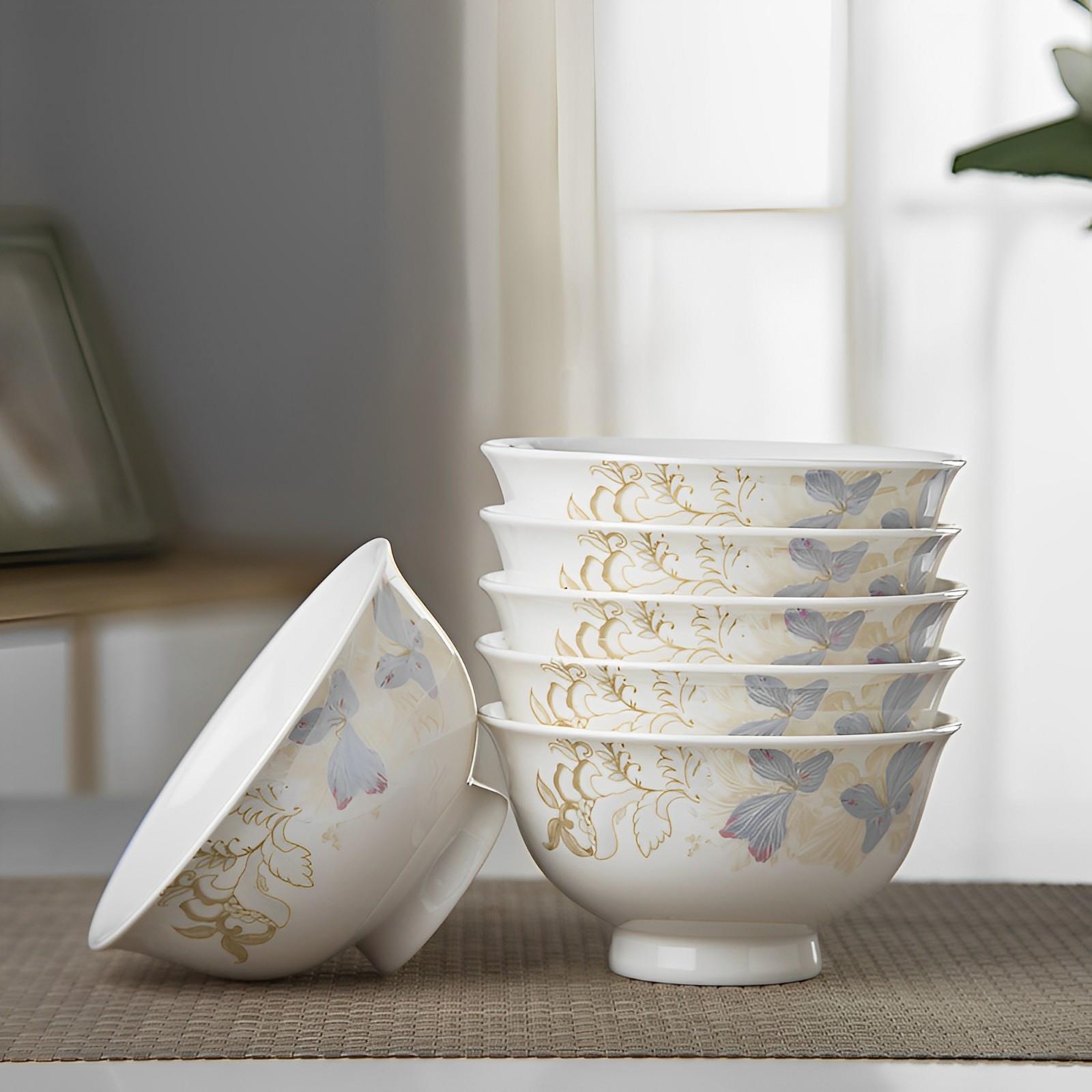 饭碗2/10个装家用高脚防烫米饭碗中式餐具创意碗喝汤小碗可微波炉