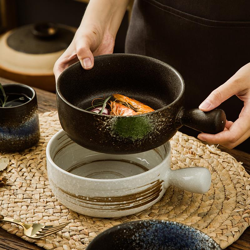 中式单柄面碗汤碗精致手柄防烫家用泡面碗耐高温釉拉面碗日用陶瓷