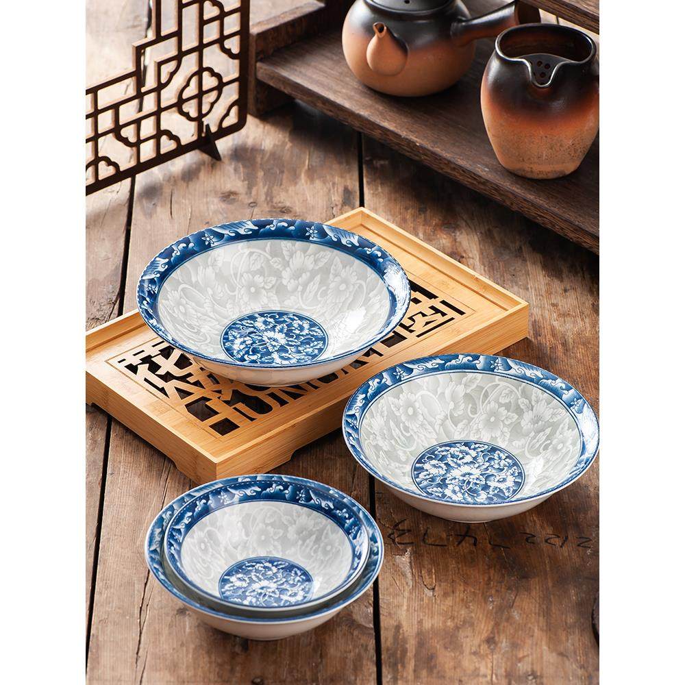 碗青花汤碗6寸7陶瓷斗笠瓷碗9英寸8青花瓷大碗家用斗笠面碗瓷餐具