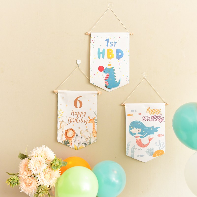 宝宝一周岁生日百天满月装饰布置卡通定制名字后备箱挂旗气球配件