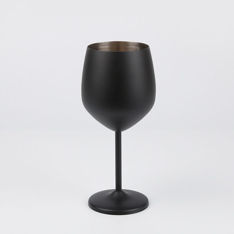 甄选哑光黑色550ml金属创意脚杯304不锈钢脚红酒杯大容量葡萄酒杯