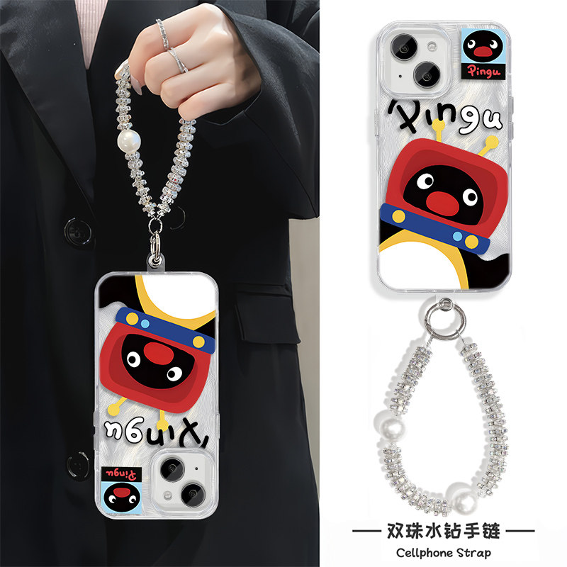 16ProMax电视机头套企鹅荣耀MAGIC7可爱iPhone17适用硬15羽纱14plus苹果13手机壳带挂绳华为NOVA12新款iQOOz9