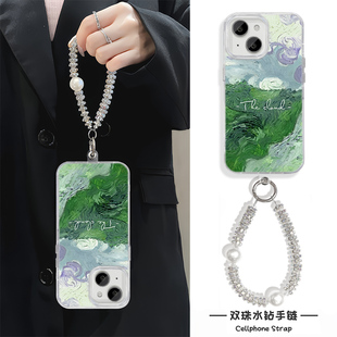 羽纱iPhone17硬16华为Nova14小众苹果13高级感12ProMax创意油画云朵适用15PLUS手机壳带挂绳ins风OPPOFINDX8S