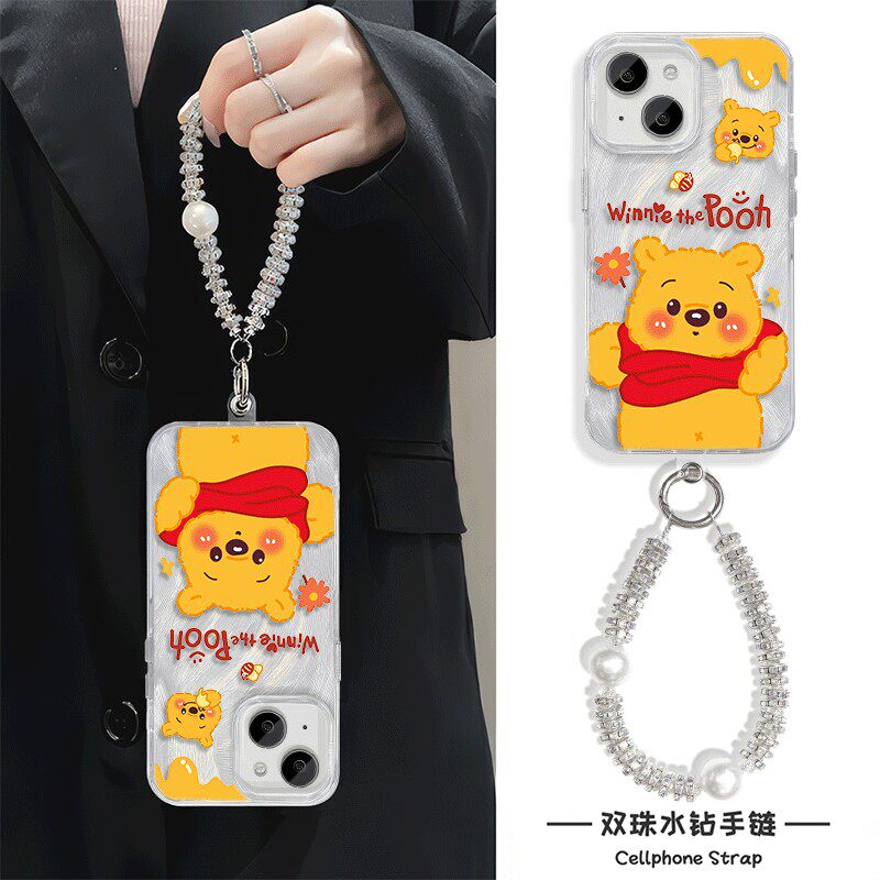 小米15Ultra羽纱苹果13手机壳带挂绳iPhone12promax硬红米note14适用16plus可爱维尼熊手链x200s卡通a5高级感