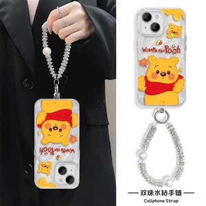 小米15Ultra羽纱苹果13手机壳带挂绳iPhone12promax硬红米note14适用16plus可爱维尼熊手链x200s卡通a5高级感