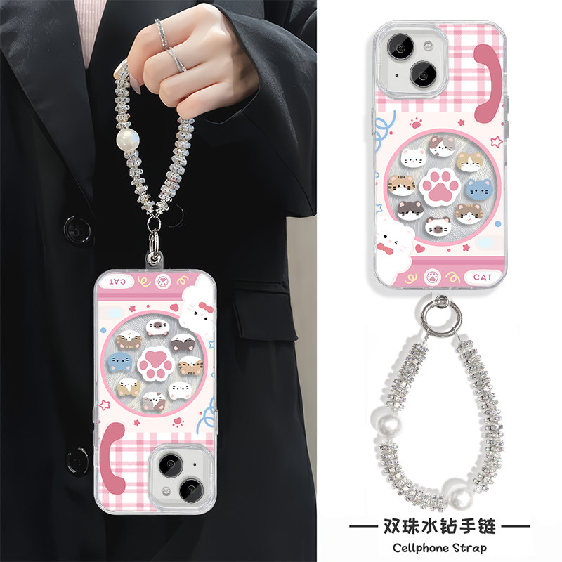 女款iPhone15适用14plus手机壳带挂绳华为nova12Ultra羽纱苹果16硬13promax高级感手链x200s卡通a5荣耀MAGIC7