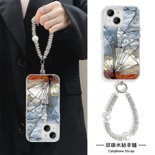 16ProMax高级感艺术破镜iPhone17适用硬Ultra15羽纱14plus个性苹果13手机壳带挂绳华为NOVA12新款红米k80小众