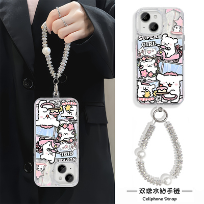 摩托小狗iPhone15plus高级感12羽纱硬14卡通苹果16手机壳带挂绳13ProMax可爱适用17荣耀400少女心OPPOFINDX8S