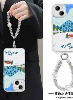 苹果12手机壳带挂绳16ProMax创意雪山Nova13羽纱s20高级感小米15ultra适用硬ins风iPhone14plus小众手链x200s