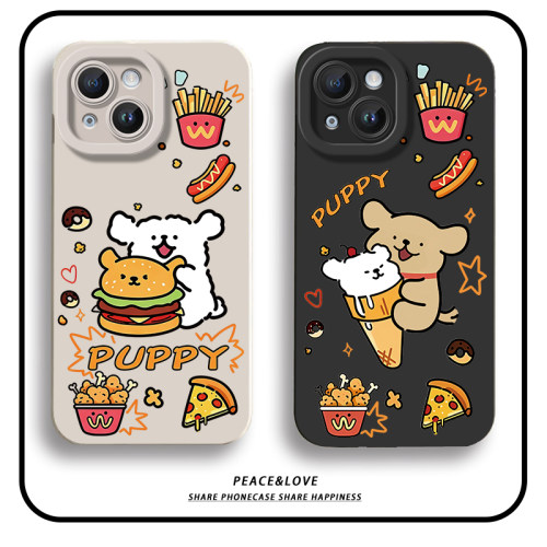 苹果15Plus适用14汉堡线条小狗iPhone16手机壳软17air可爱OPPOK13TURBOPRO瞳眼华为Mate80ProMax情侣荣耀600