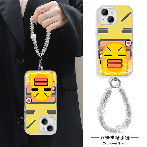 iPhone17创意羽纱适用苹果14PLUS高级感搞怪华为NOVA16手机壳小米17ProMax卡通硬带挂绳闭眼鸭吉吉OPPORENO15