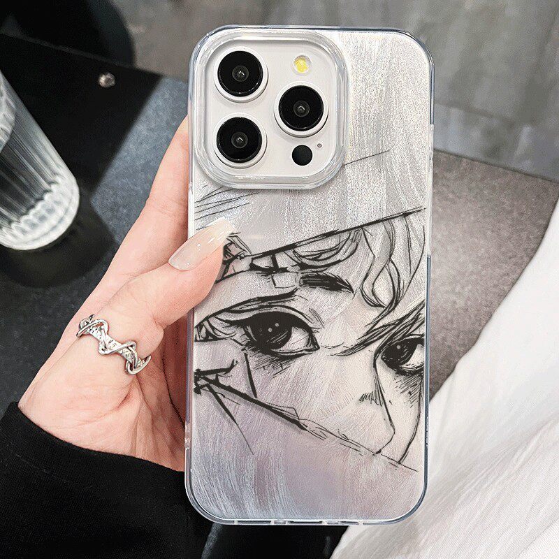 素描创意眼睛iPhone12小众羽纱硬苹果16pro高颜值15plus手机壳华为NOVA14带挂绳一加13T适用小米17ProMax简约