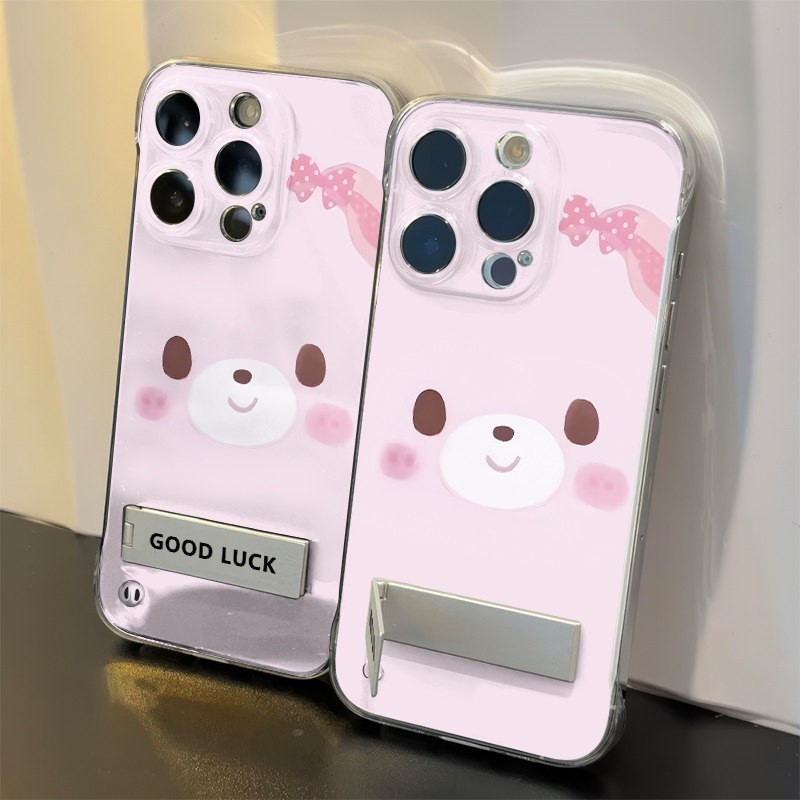 苹果16e无边框透明iPhone15适用12promax超薄红米TURBO4可爱兔子荣耀POWER手机壳带支架华为nova14硬13高级感