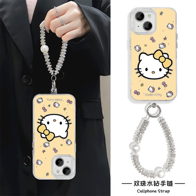 手机壳带挂绳16ProMax苹果1213适用iPhone17硬14羽纱15PLUS蝴蝶结kt猫荣耀X70OPPOA5X高颜值VIVOY500红米14R