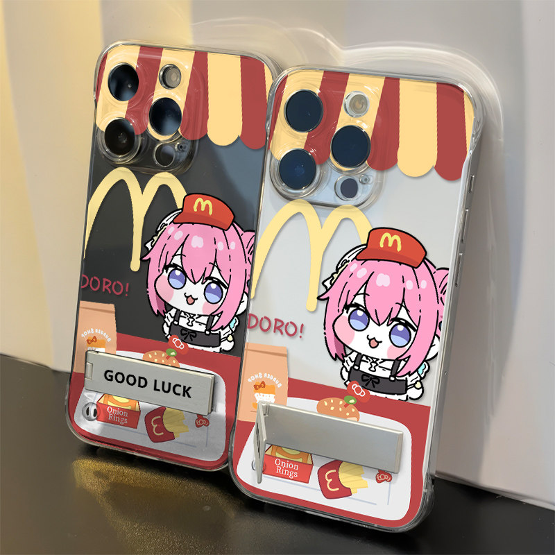 手机壳带支架14PLUS卡通红米K90ProMax无边框硬17适用麦门桃乐丝IQOO15苹果16e透明iPhone13超薄12真我GT8PRO