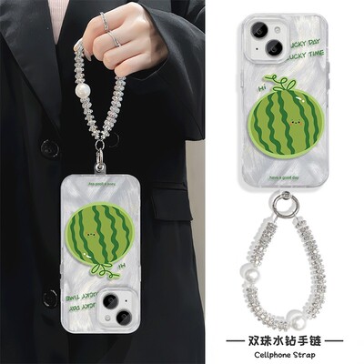 创意西瓜iPhone16羽纱小众14plus高级感适用Nova13苹果15简约12ProMax手机壳带挂绳链条neo10硬s20pro红米K80