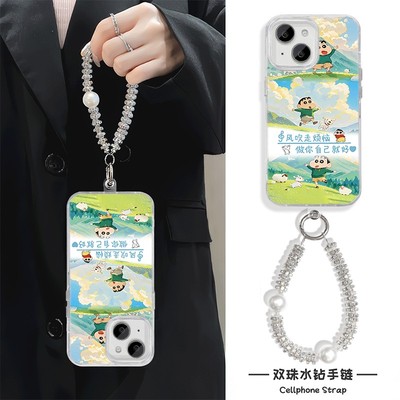 手机壳带挂绳16ProMax苹果1213适用iPhone17硬14羽纱15PLUS高颜值风吹烦恼小新华为畅享80真我NEO7VIVOS20