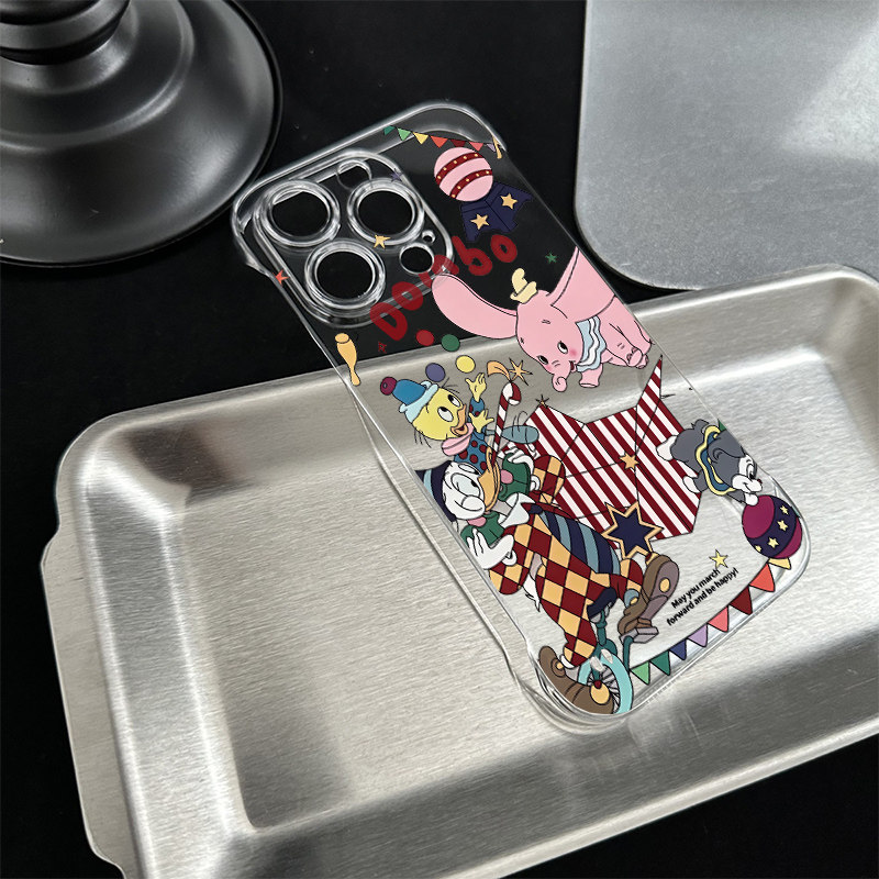 可爱卡通飞天小象适用iPhone13高级感OPPORENO15C硬14plus卡通手机壳带支架苹果16无边框17ProMax超薄12p透明