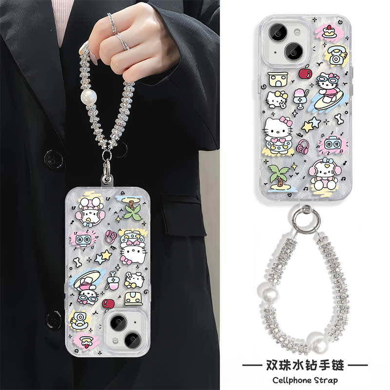 iPhone16适用硬15羽纱14plus苹果13手机壳带挂绳12ProMax高级感星星HelloKitty华为pura70红米k80proVIVOx200