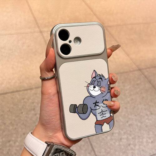 iPhone16新款卡通适用17AIR大视窗苹果15创意适用14PLUS全包13ProMax手机壳皮肌肉汤姆猫可爱