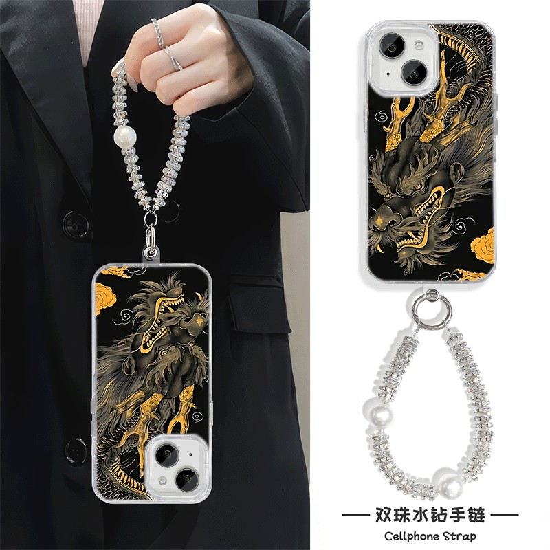 硬羽纱iPhone16e高级感金龙14plus新款苹果15适用手腕Reno13创意手机壳带挂绳12ProMax潮牌手链x200s一加ace5