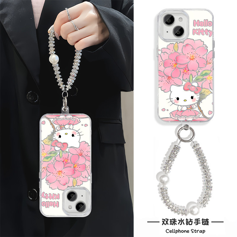 华为Mate70高颜值16ProMax花朵裙子kt猫iPhone17适用硬15羽纱OPPOFindx8少女心14plus苹果13手机壳带挂绳12pm